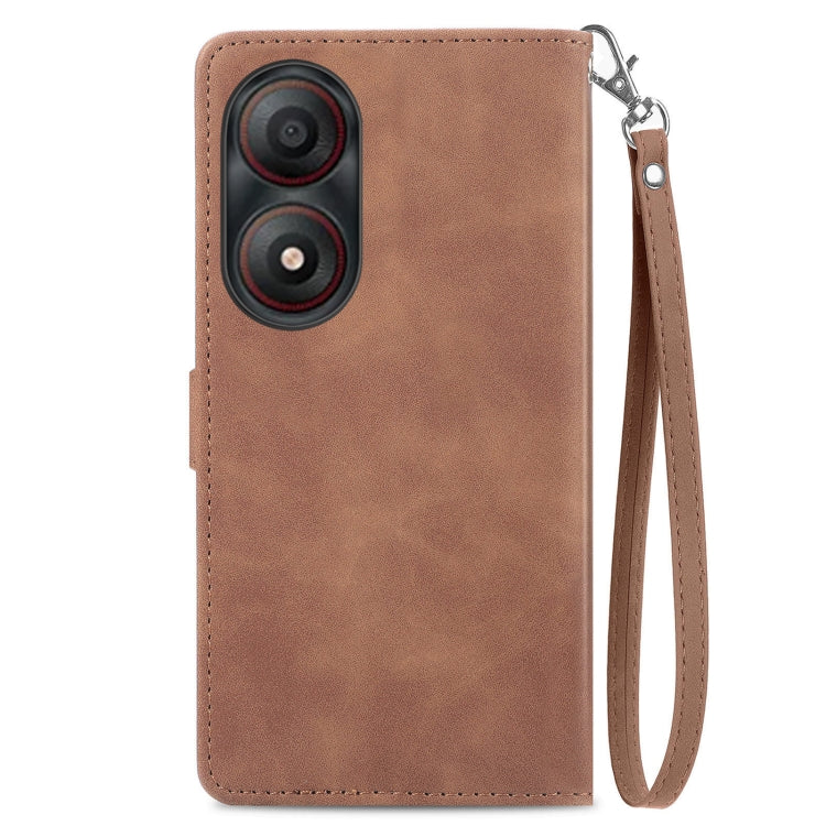 For ZTE Blade A34 Embossed Flower Zipper Leather Phone Case