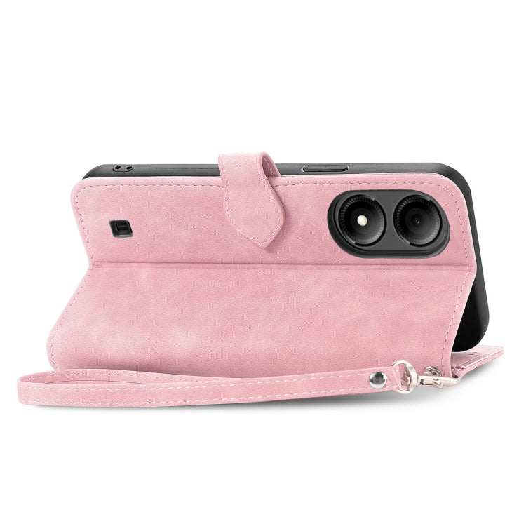 For ZTE Blade A33S Embossed Flower Zipper Leather Phone Case