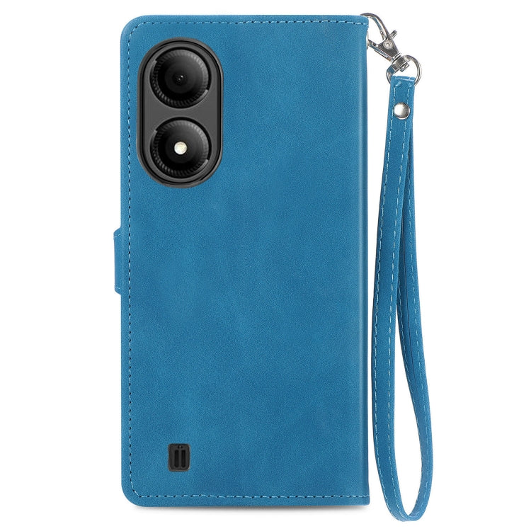 For ZTE Blade A33S Embossed Flower Zipper Leather Phone Case