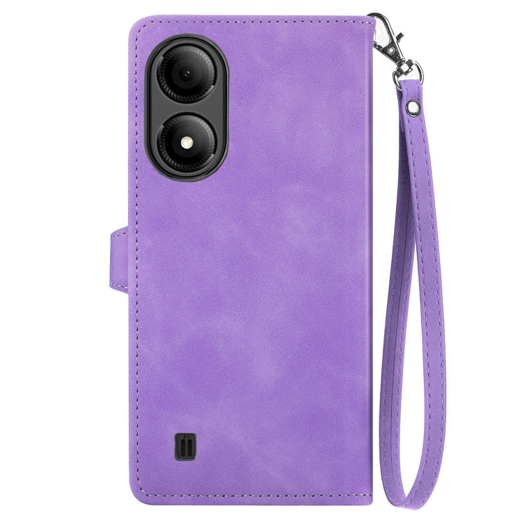 For ZTE Blade A33S Embossed Flower Zipper Leather Phone Case
