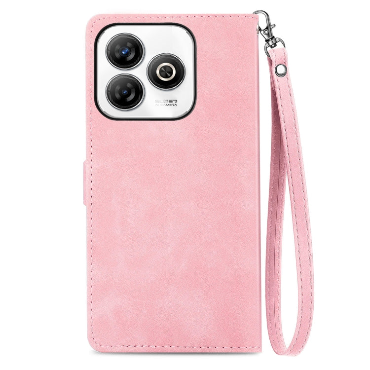 For ZTE Blade A75 4G Embossed Flower Zipper Leather Phone Case
