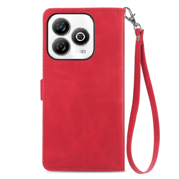 For ZTE Blade A75 4G Embossed Flower Zipper Leather Phone Case