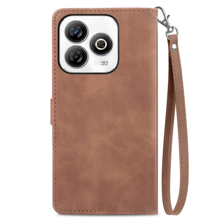 For ZTE Blade A75 4G Embossed Flower Zipper Leather Phone Case