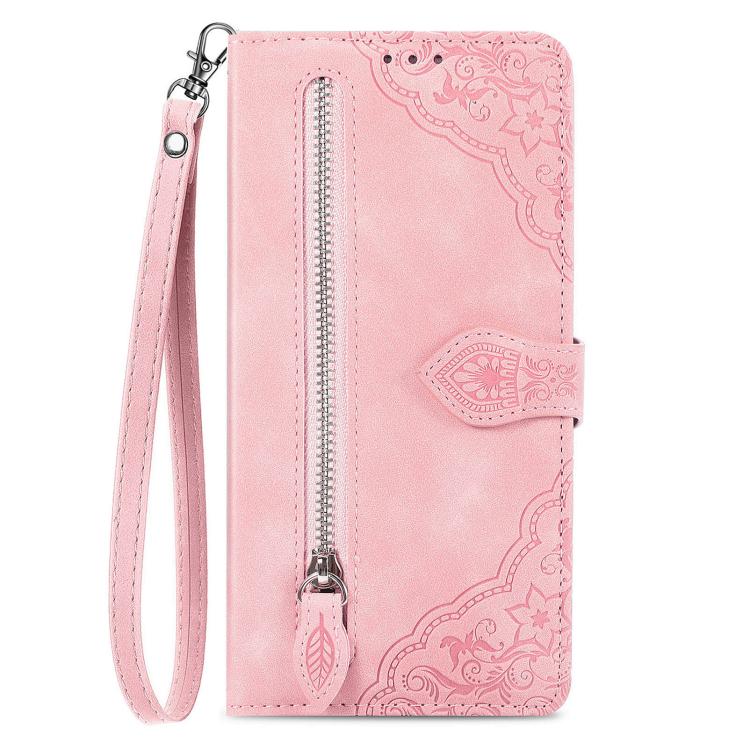 For ZTE Nubia S 5G Embossed Flower Zipper Leather Phone Case