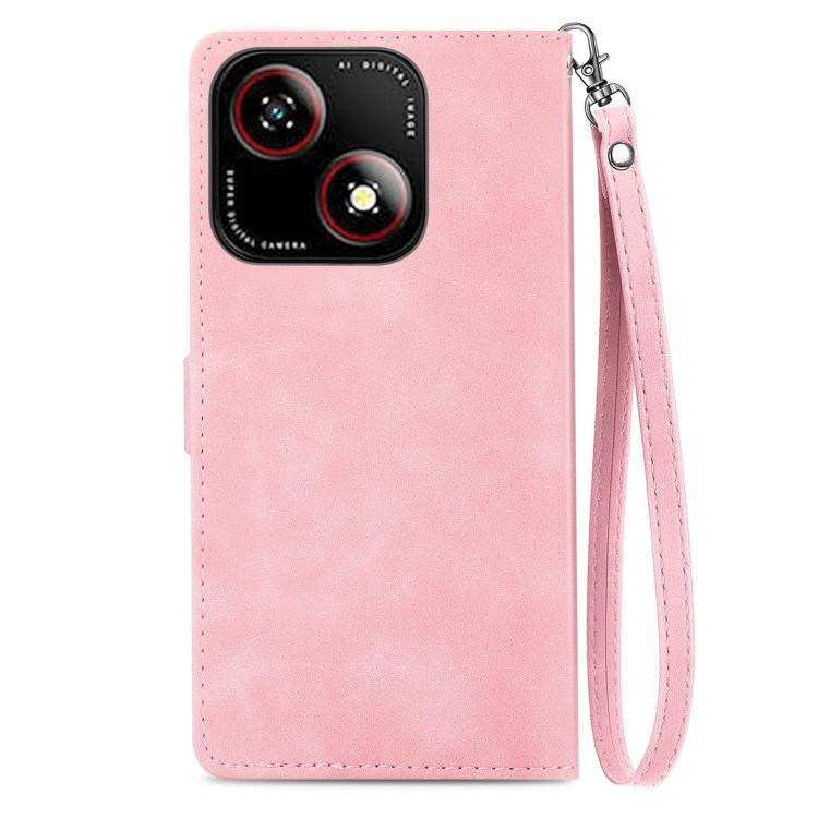 For ZTE Blade A35e 4G Embossed Flower Zipper Leather Phone Case
