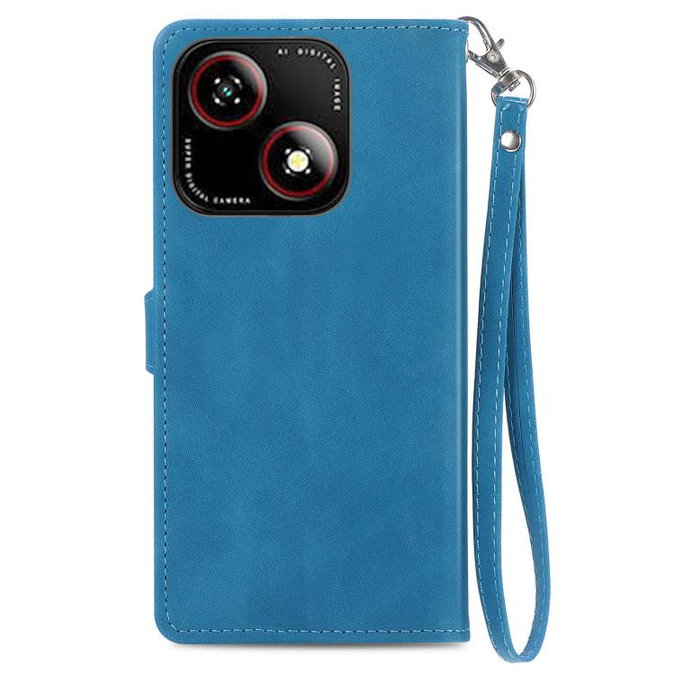 For ZTE Blade A35e 4G Embossed Flower Zipper Leather Phone Case