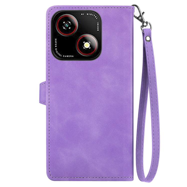 For ZTE Blade A35e 4G Embossed Flower Zipper Leather Phone Case
