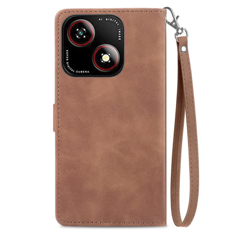For ZTE Blade A35e 4G Embossed Flower Zipper Leather Phone Case