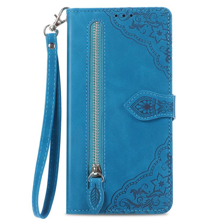 For ZTE Blade A54 Embossed Flower Zipper Leather Phone Case
