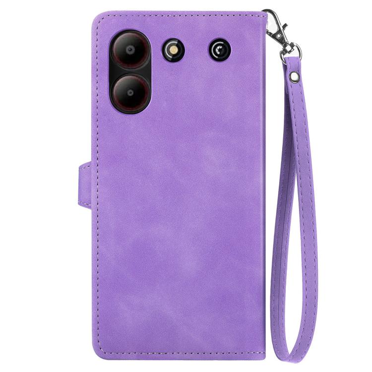 For ZTE Blade A54 Embossed Flower Zipper Leather Phone Case