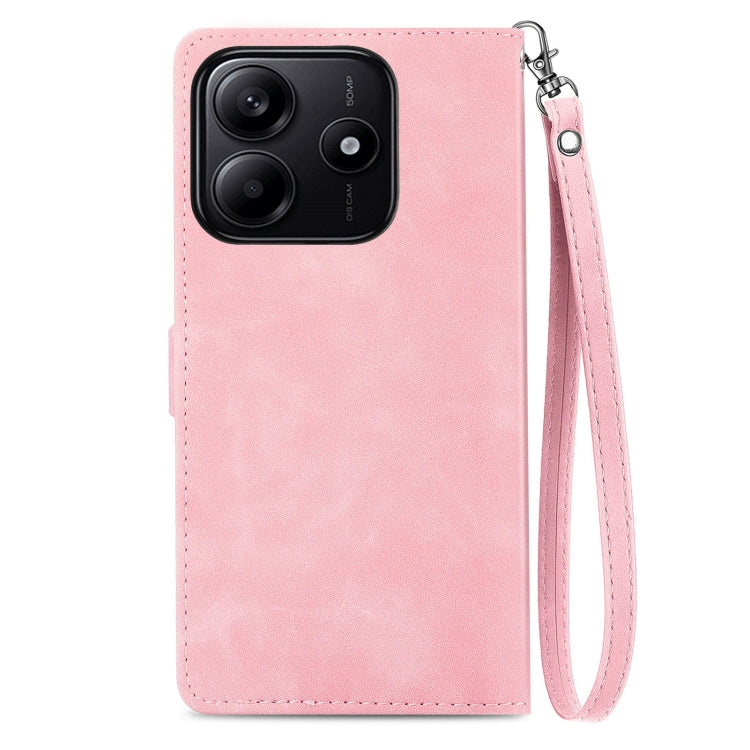 For Xiaomi Redmi Note 14 5G Embossed Flower Zipper Leather Phone Case