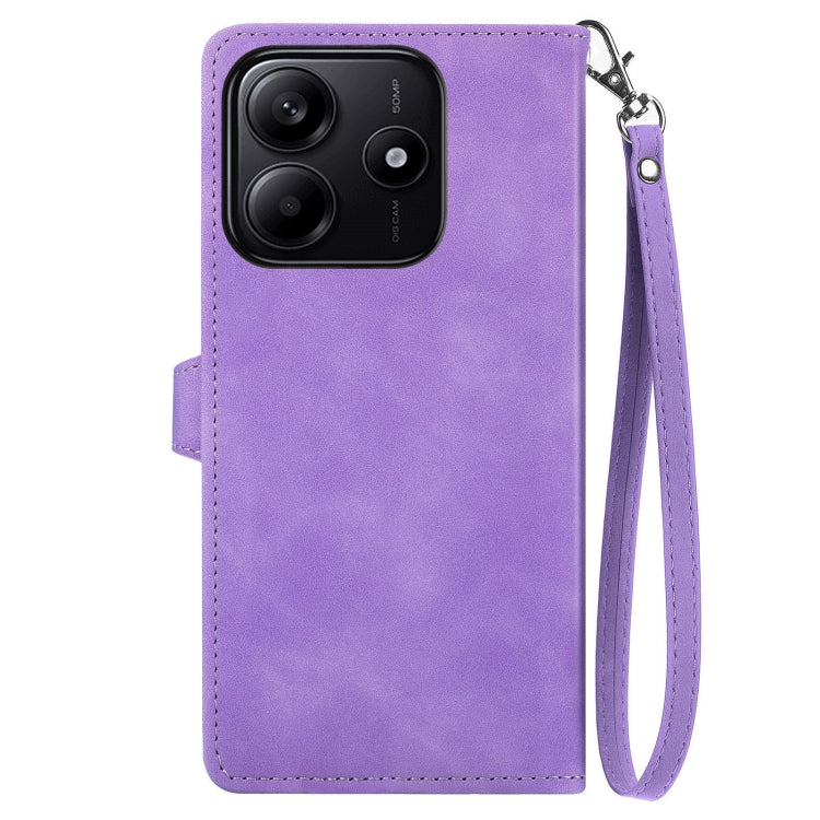 For Xiaomi Redmi Note 14 5G Embossed Flower Zipper Leather Phone Case