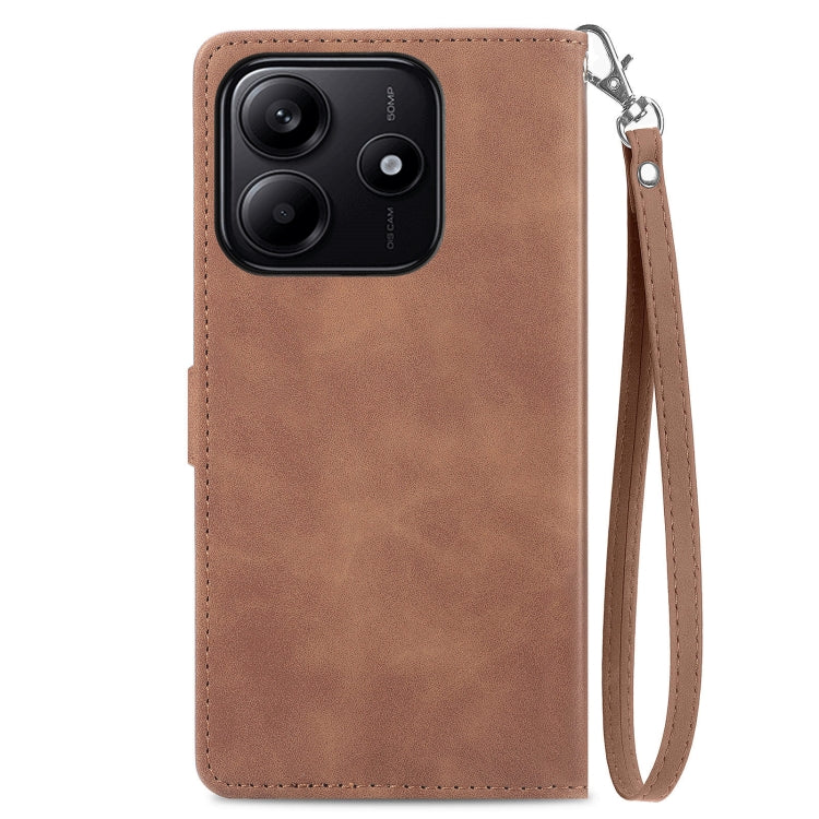 For Xiaomi Redmi Note 14 5G Embossed Flower Zipper Leather Phone Case