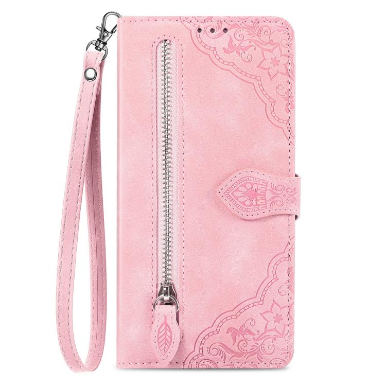For Xiaomi 17 Embossed Flower Zipper Leather Phone Case
