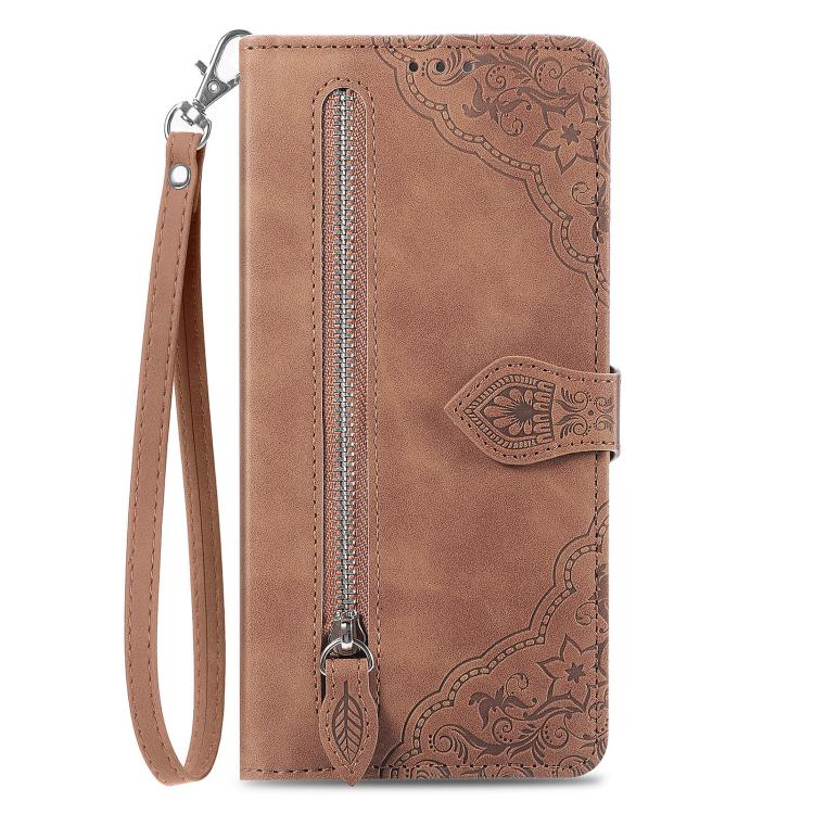 For Xiaomi 17 Embossed Flower Zipper Leather Phone Case