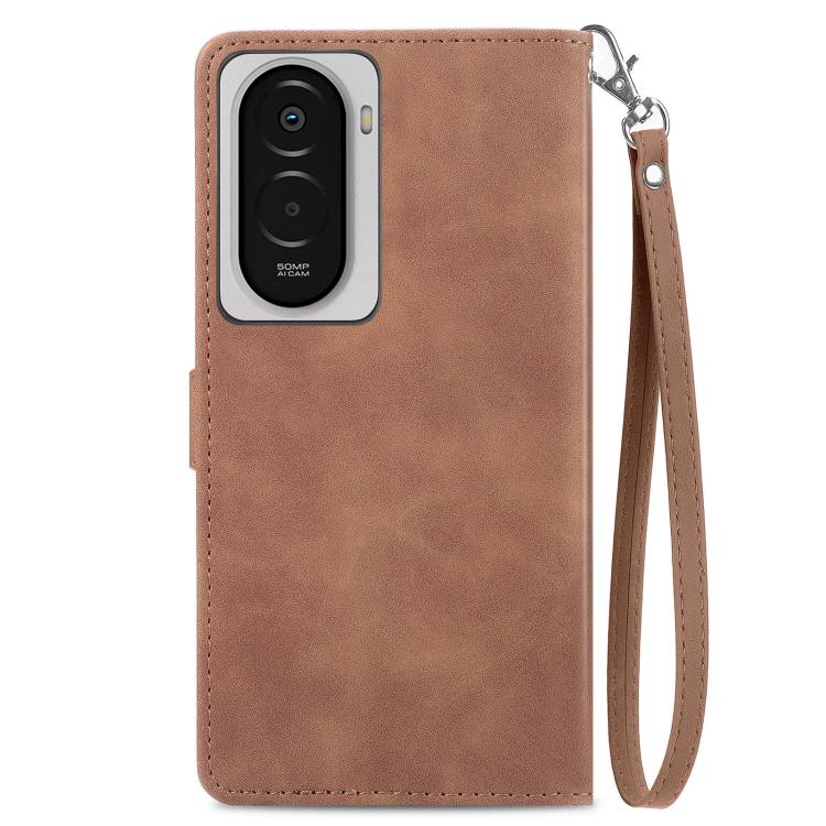For Xiaomi Poco M7 4G 169mm Embossed Flower Zipper Leather Phone Case