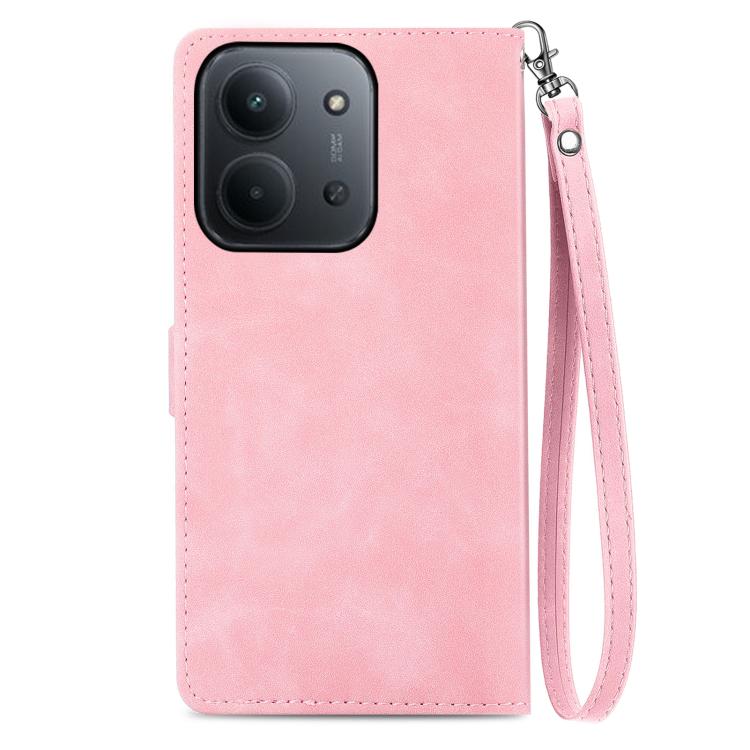 For Redmi 15C 5G / 4G Glodal 171mm Embossed Flower Zipper Leather Phone Case