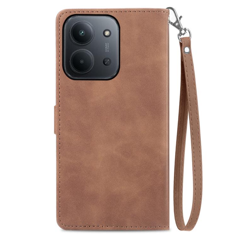 For Redmi 15C 5G / 4G Glodal 171mm Embossed Flower Zipper Leather Phone Case