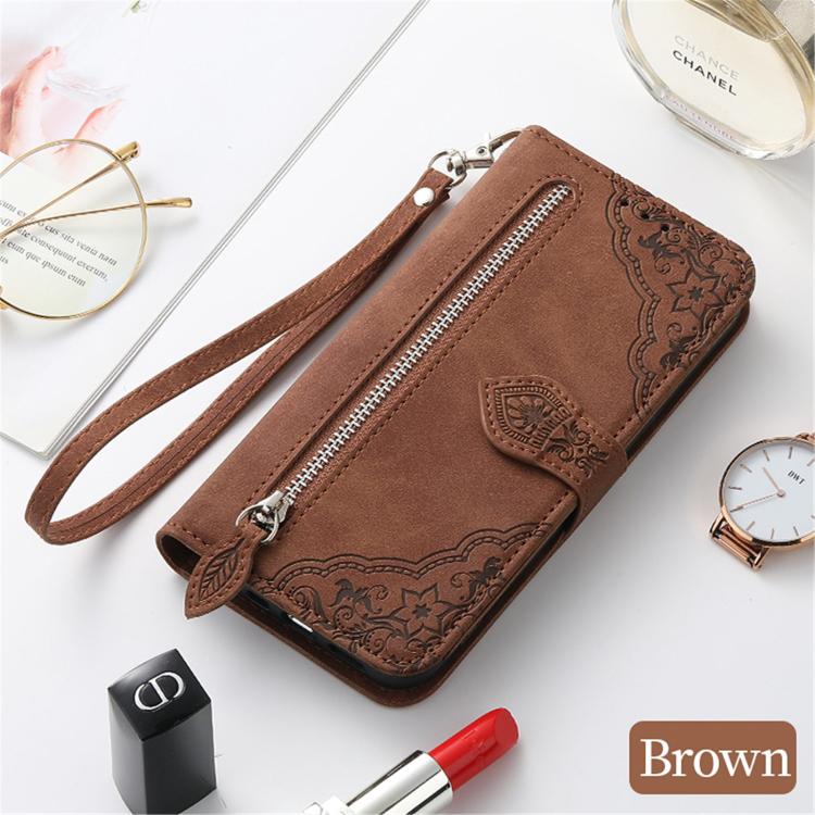 For Xiaomi 17 Pro Embossed Flower Zipper Leather Phone Case