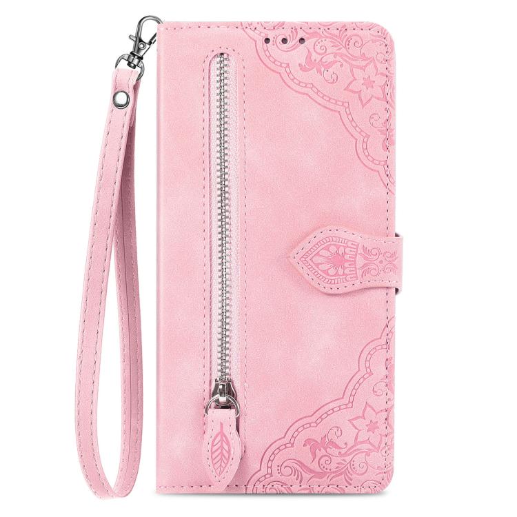 For Xiaomi Poco X8 Pro 5G Embossed Flower Zipper Leather Phone Case