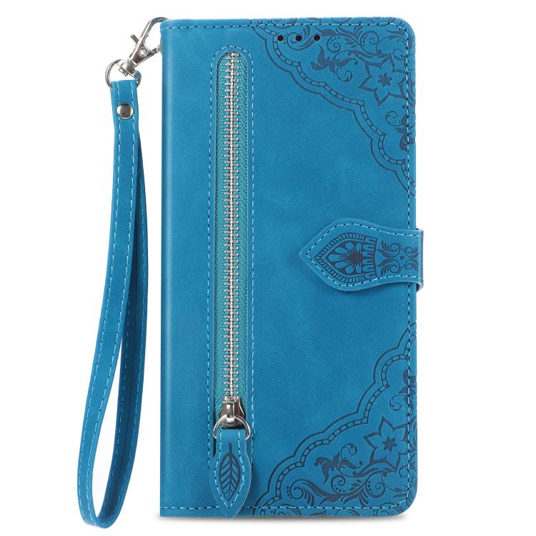 For Redmi Turbo 5 Max 5G Embossed Flower Zipper Leather Phone Case