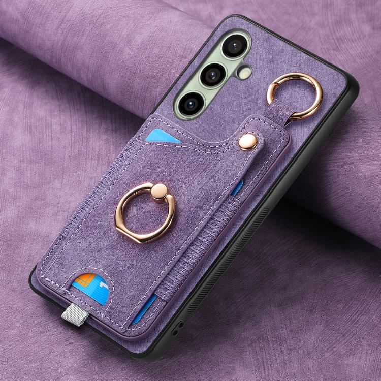 For Samsung Galaxy A36 Retro Skin-feel Ring Card Bag Phone Case with Hang Loop