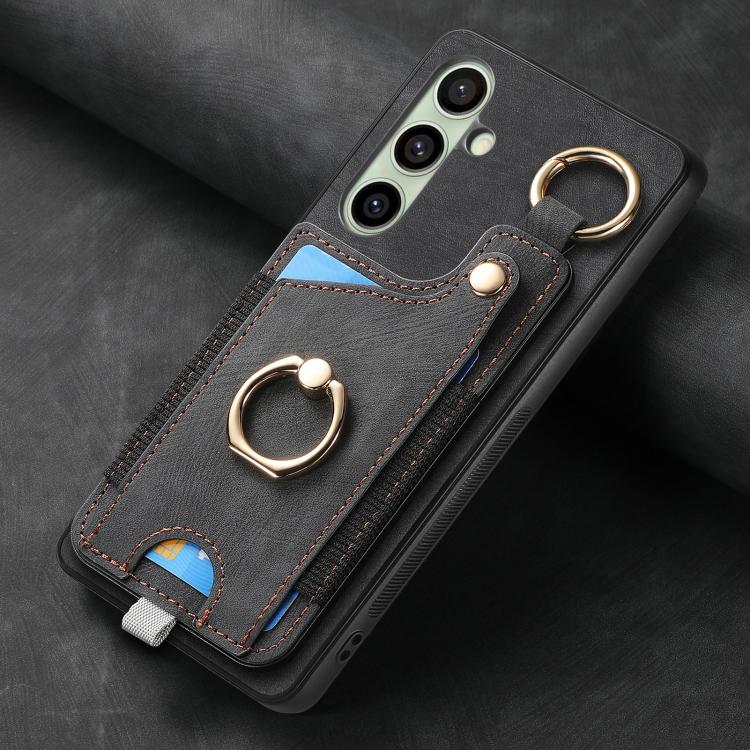 For Samsung Galaxy A36 Retro Skin-feel Ring Card Bag Phone Case with Hang Loop