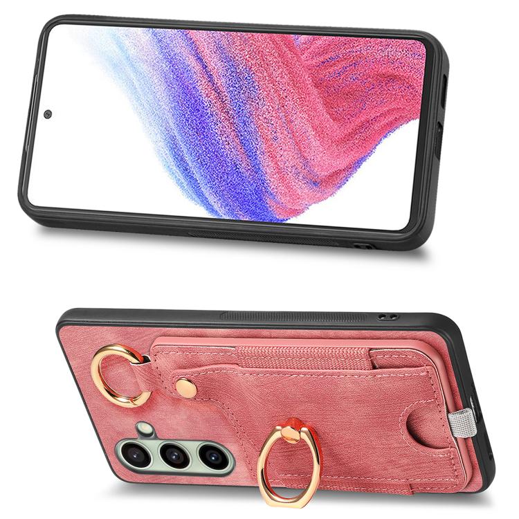 For Samsung Galaxy A56 5G Retro Skin-feel Ring Card Bag Phone Case with Hang Loop