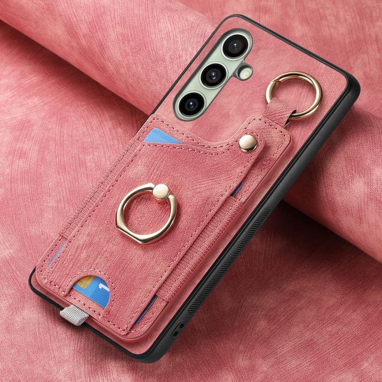For Samsung Galaxy A56 5G Retro Skin-feel Ring Card Bag Phone Case with Hang Loop