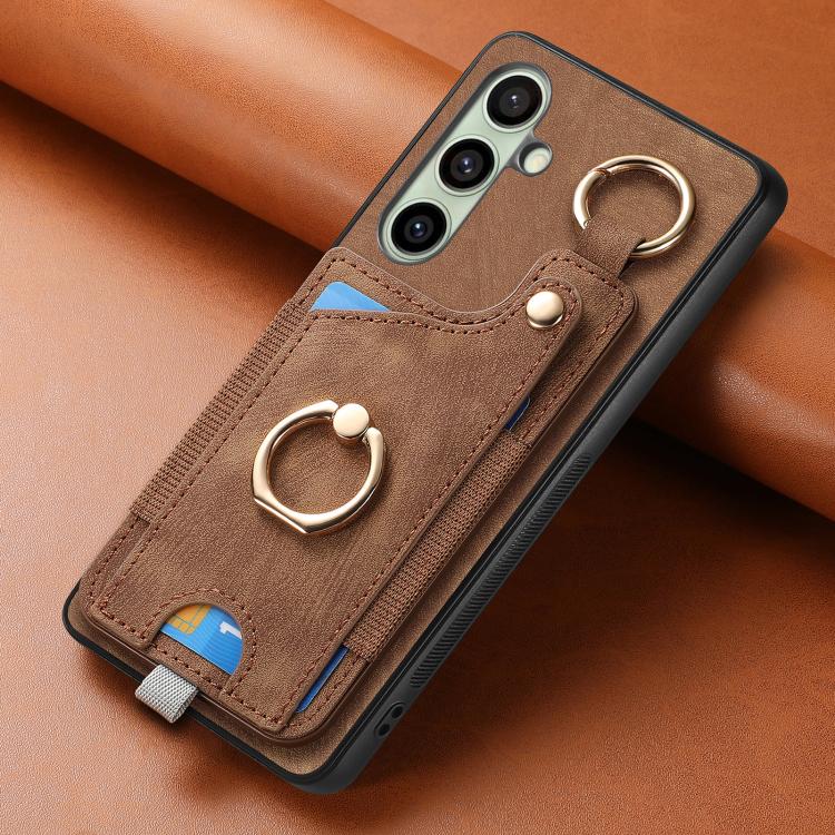 For Samsung Galaxy A56 5G Retro Skin-feel Ring Card Bag Phone Case with Hang Loop