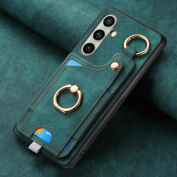 For Samsung Galaxy A56 5G Retro Skin-feel Ring Card Bag Phone Case with Hang Loop