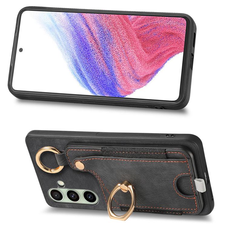 For Samsung Galaxy A56 5G Retro Skin-feel Ring Card Bag Phone Case with Hang Loop