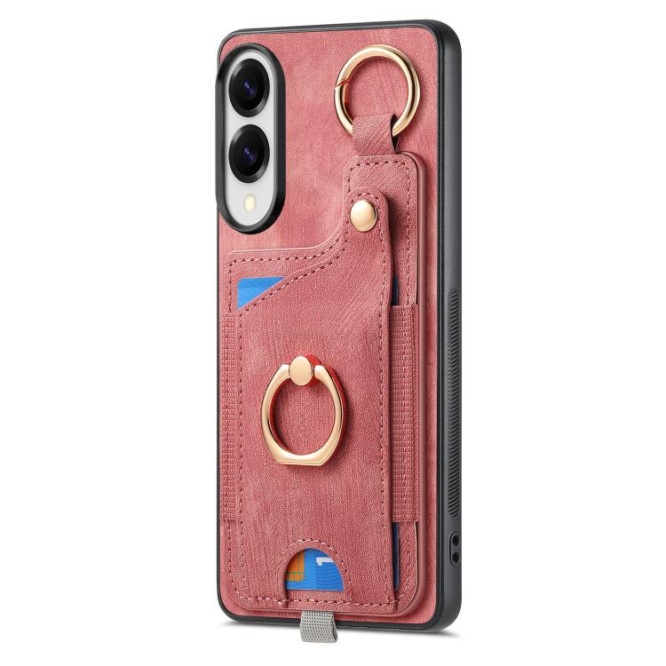 For Samsung Galaxy S25 Edge 5G Retro Skin-feel Ring Card Bag Phone Case with Hang Loop