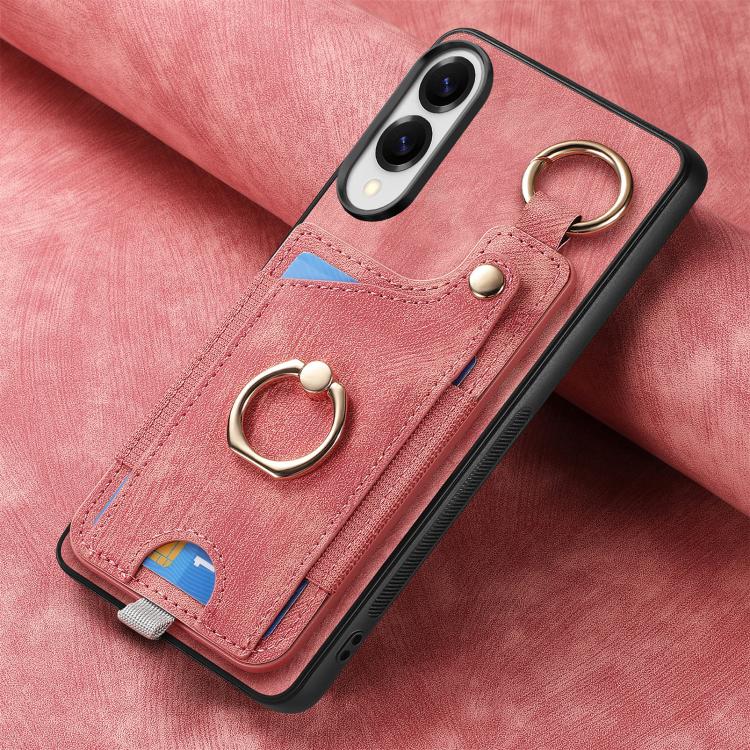 For Samsung Galaxy S25 Edge 5G Retro Skin-feel Ring Card Bag Phone Case with Hang Loop