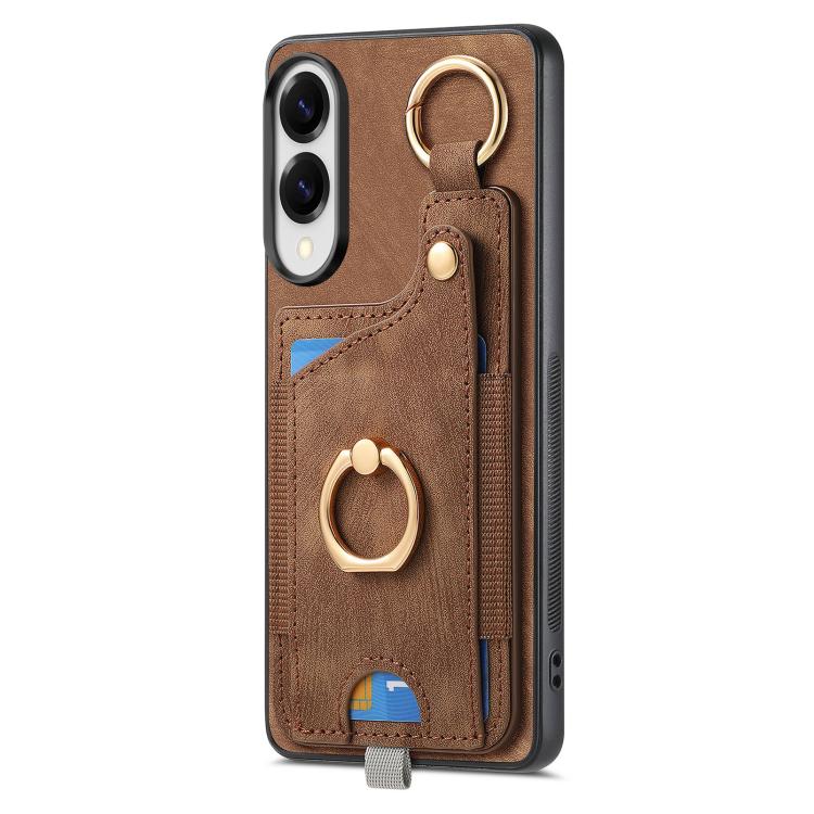 For Samsung Galaxy S25 Edge 5G Retro Skin-feel Ring Card Bag Phone Case with Hang Loop