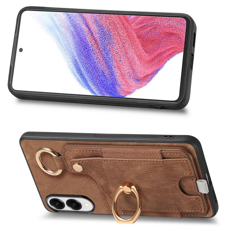 For Samsung Galaxy S25 Edge 5G Retro Skin-feel Ring Card Bag Phone Case with Hang Loop