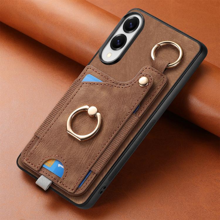 For Samsung Galaxy S25 Edge 5G Retro Skin-feel Ring Card Bag Phone Case with Hang Loop