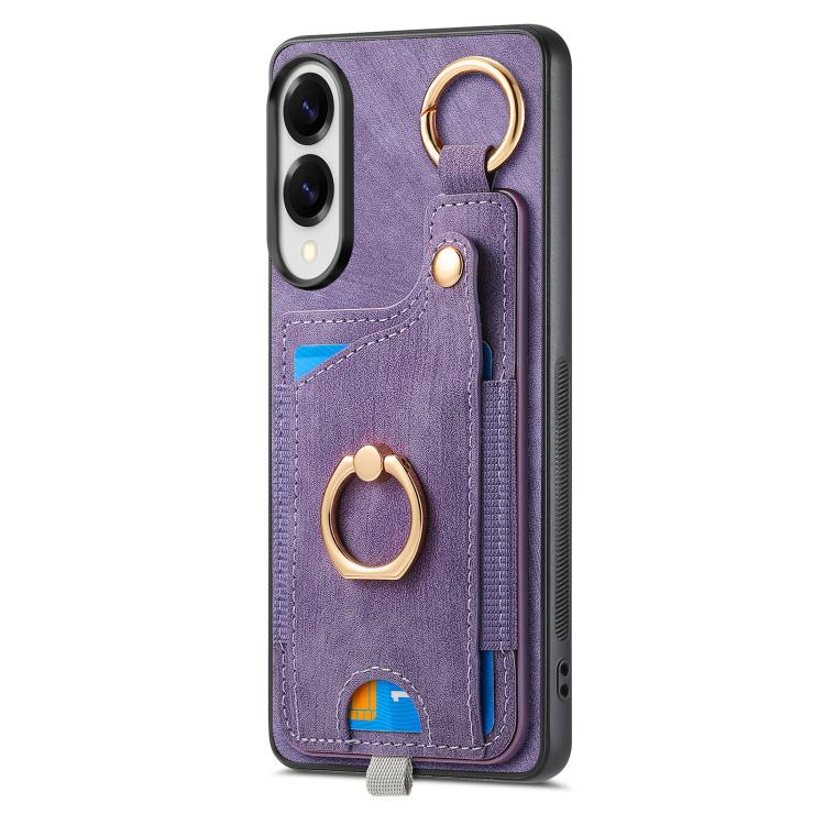 For Samsung Galaxy S25 Edge 5G Retro Skin-feel Ring Card Bag Phone Case with Hang Loop