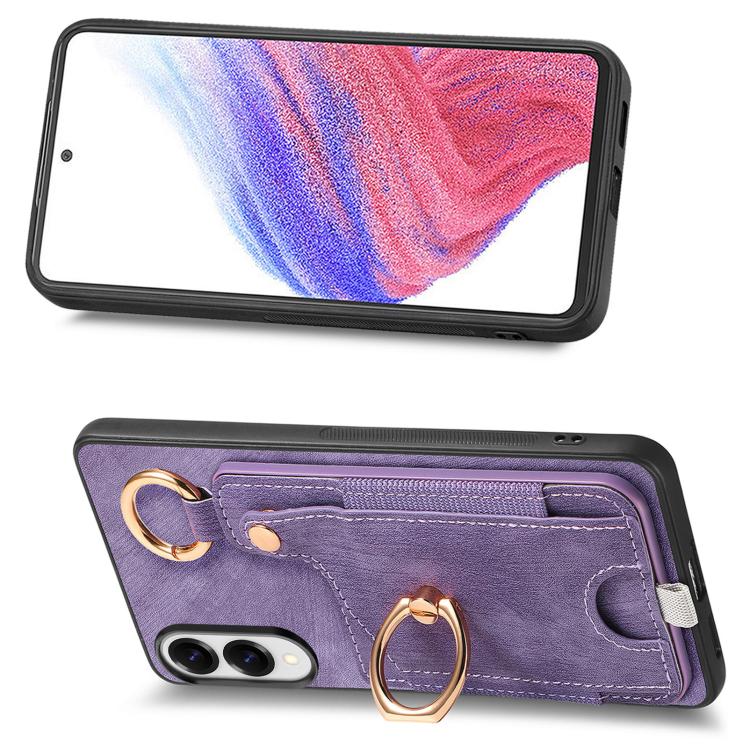 For Samsung Galaxy S25 Edge 5G Retro Skin-feel Ring Card Bag Phone Case with Hang Loop