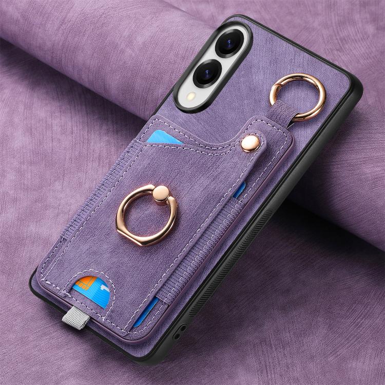 For Samsung Galaxy S25 Edge 5G Retro Skin-feel Ring Card Bag Phone Case with Hang Loop