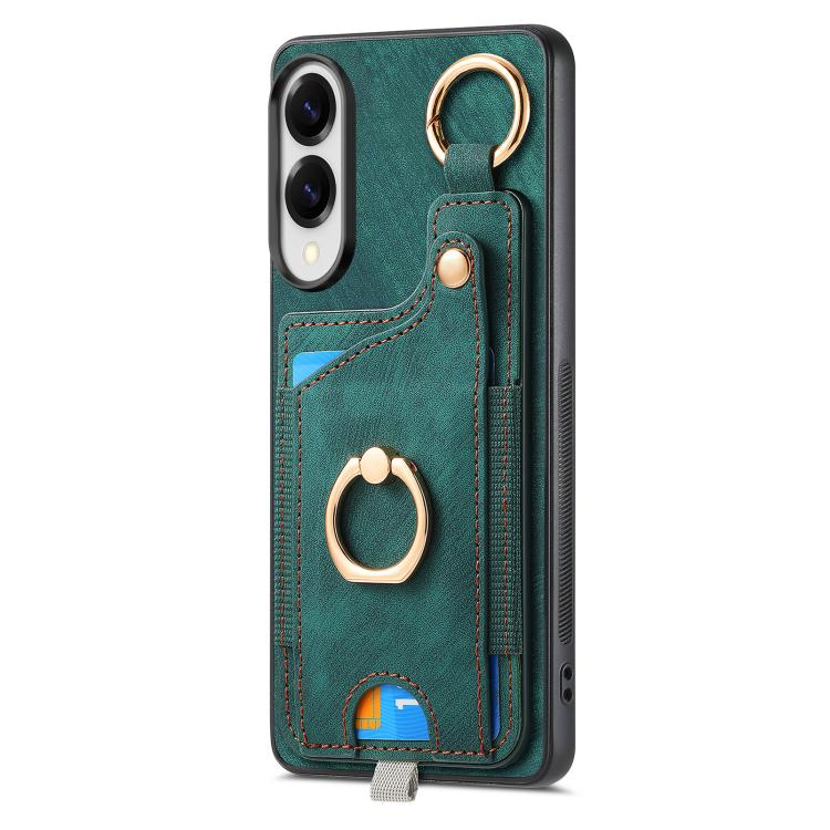 For Samsung Galaxy S25 Edge 5G Retro Skin-feel Ring Card Bag Phone Case with Hang Loop
