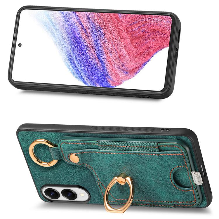 For Samsung Galaxy S25 Edge 5G Retro Skin-feel Ring Card Bag Phone Case with Hang Loop