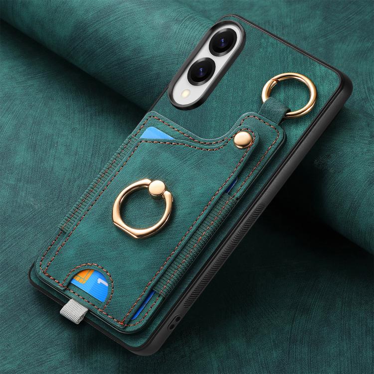 For Samsung Galaxy S25 Edge 5G Retro Skin-feel Ring Card Bag Phone Case with Hang Loop