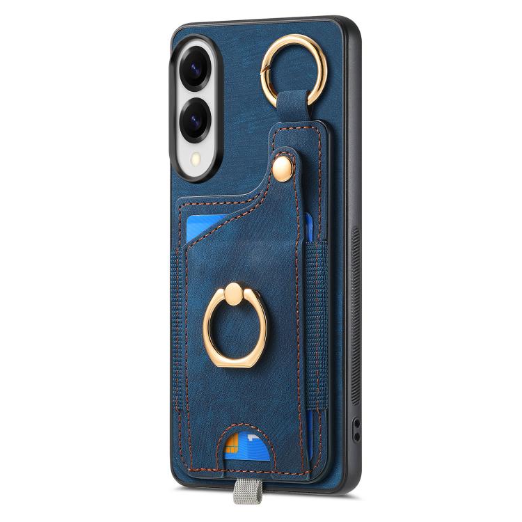 For Samsung Galaxy S25 Edge 5G Retro Skin-feel Ring Card Bag Phone Case with Hang Loop