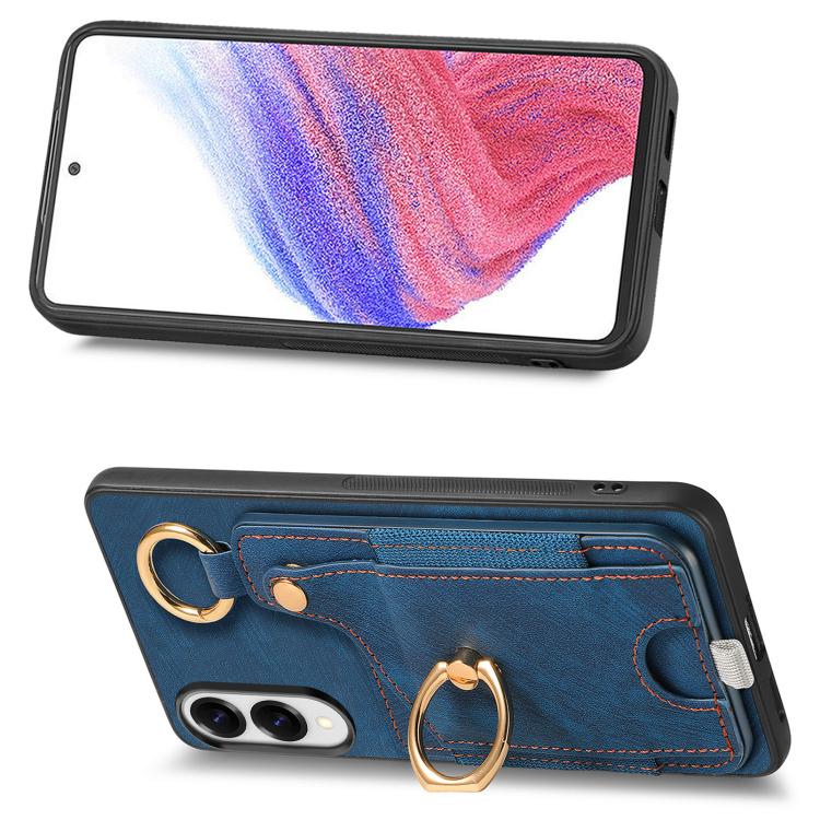 For Samsung Galaxy S25 Edge 5G Retro Skin-feel Ring Card Bag Phone Case with Hang Loop