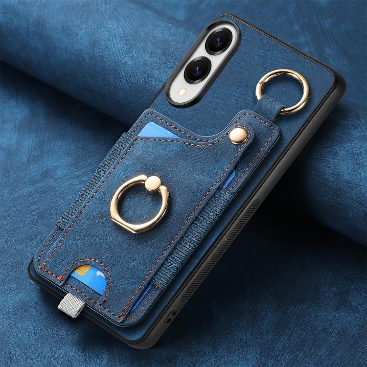 For Samsung Galaxy S25 Edge 5G Retro Skin-feel Ring Card Bag Phone Case with Hang Loop
