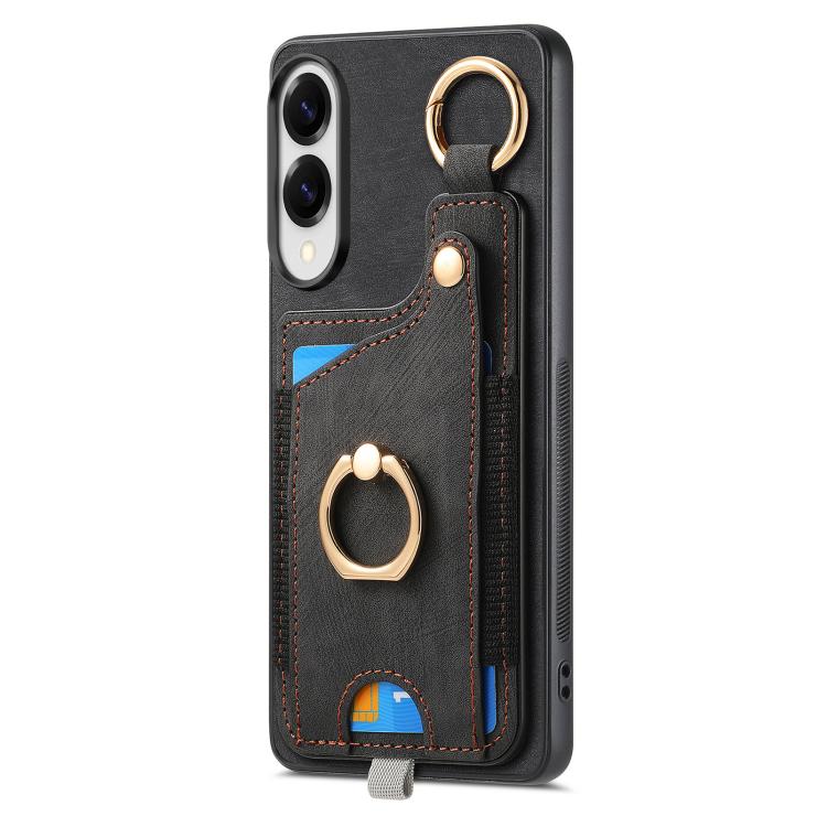 For Samsung Galaxy S25 Edge 5G Retro Skin-feel Ring Card Bag Phone Case with Hang Loop