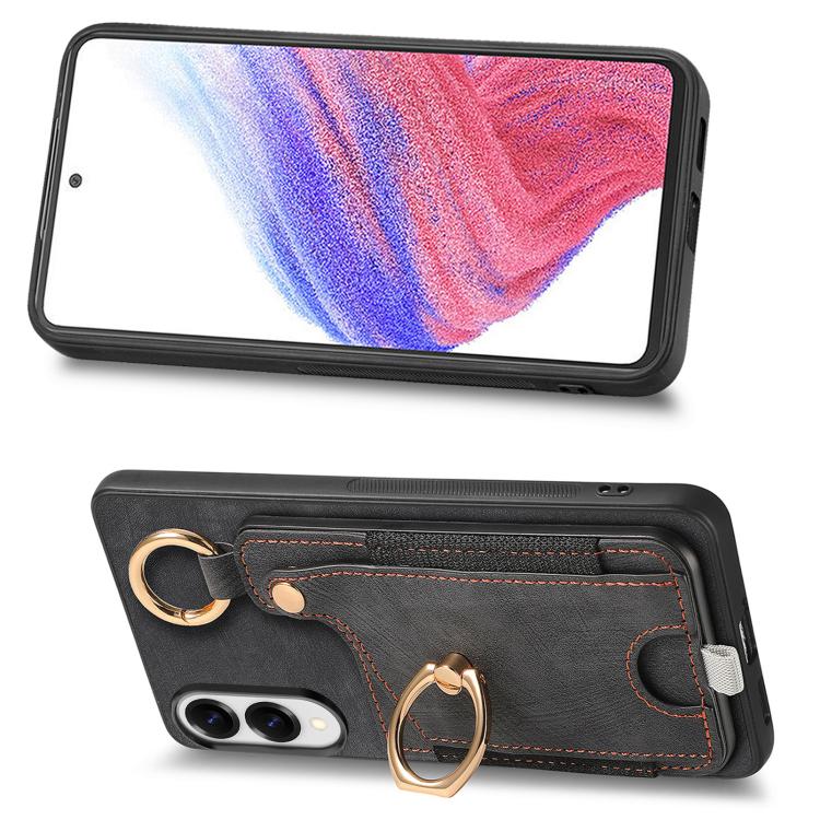 For Samsung Galaxy S25 Edge 5G Retro Skin-feel Ring Card Bag Phone Case with Hang Loop