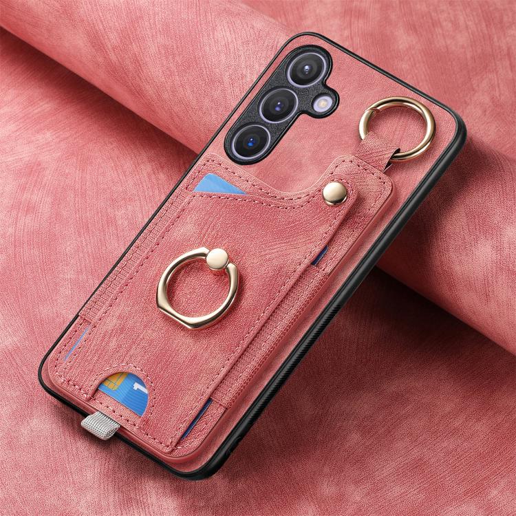 For Samsung Galaxy A37 5G Retro Skin-feel Ring Card Bag Phone Case with Hang Loop