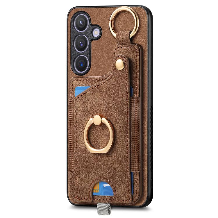 For Samsung Galaxy A37 5G Retro Skin-feel Ring Card Bag Phone Case with Hang Loop